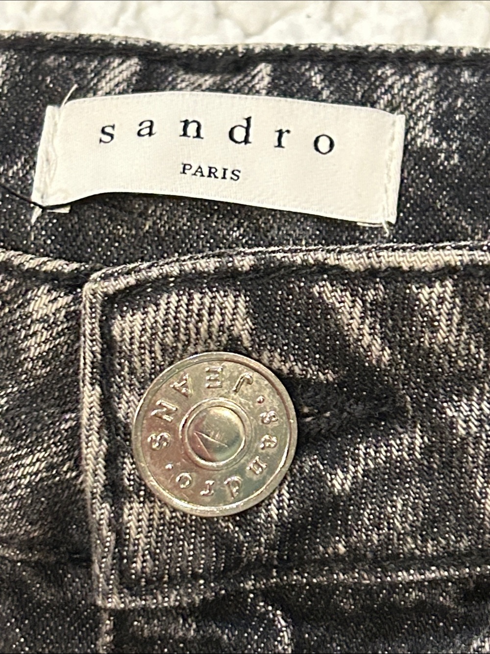 Sandro Fredd Black Acid Wash Jeans size 6 Studded Crystal Belt Straight Leg - Picture 6 of 14